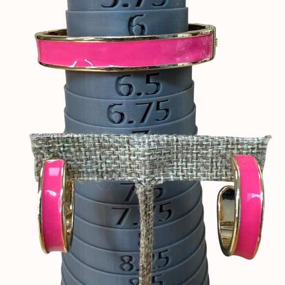 Pink Enamel & Gold-Tone Bangle & Hoop Earrings Set By RJG - Picture 1 of 10